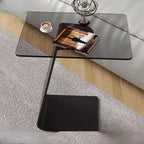 Table d'appoint en métal avec plateau en verre noir en forme de C pour salon