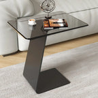 Table d'appoint en métal avec plateau en verre noir en forme de C pour salon