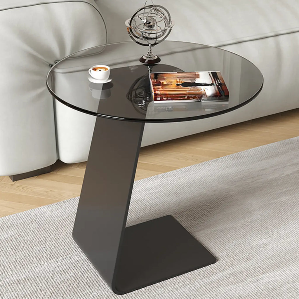 Table d'appoint en métal avec plateau en verre noir en forme de C pour salon