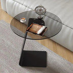 Table d'appoint en métal avec plateau en verre noir en forme de C pour salon