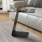 Table d'appoint en métal avec plateau en verre noir en forme de C pour salon