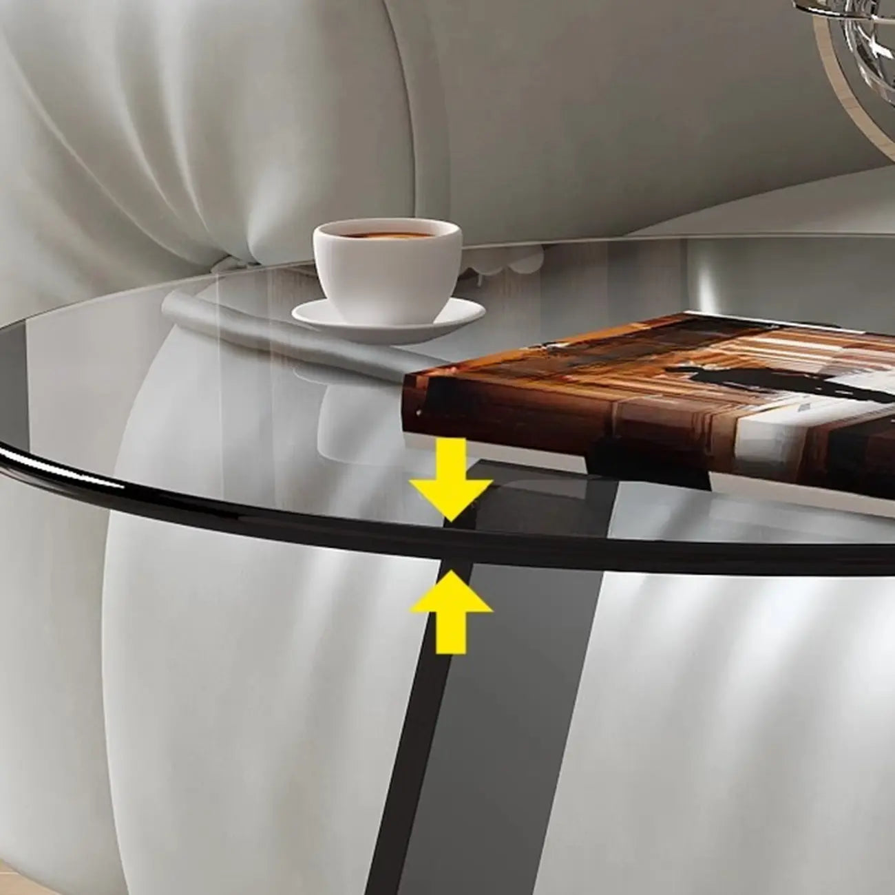 Table d'appoint en métal avec plateau en verre noir en forme de C pour salon