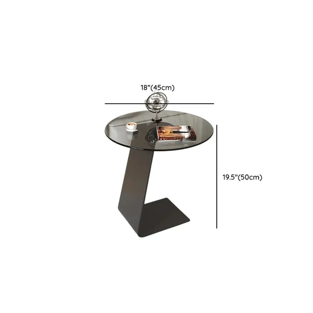 Table d'appoint en métal avec plateau en verre noir en forme de C pour salon