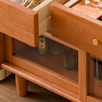 Buffet de rangement ouvert à 2 tiroirs en bois de cerisier avec éclairage