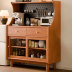 Buffet de rangement ouvert à 2 tiroirs en bois de cerisier avec éclairage