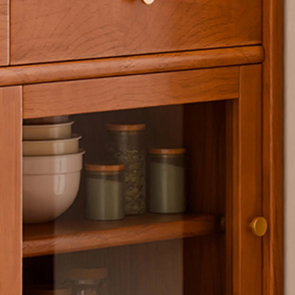 Buffet de rangement ouvert à 2 tiroirs en bois de cerisier avec éclairage