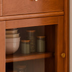 Buffet de rangement ouvert à 2 tiroirs en bois de cerisier avec éclairage