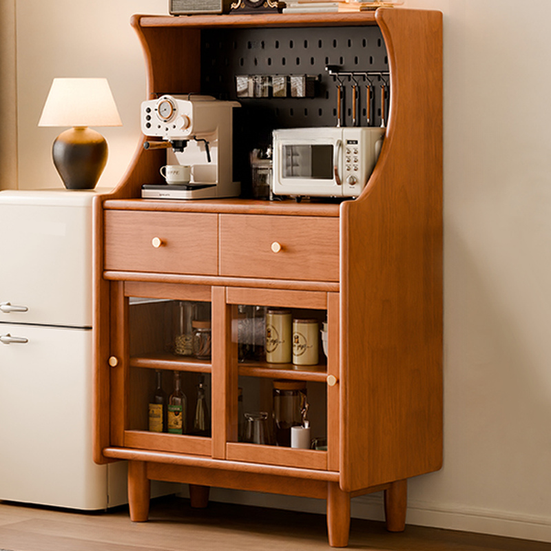 Buffet de rangement ouvert à 2 tiroirs en bois de cerisier avec éclairage