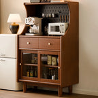 Buffet de rangement ouvert à 2 tiroirs en bois de cerisier avec éclairage
