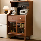 Buffet de rangement ouvert à 2 tiroirs en bois de cerisier avec éclairage