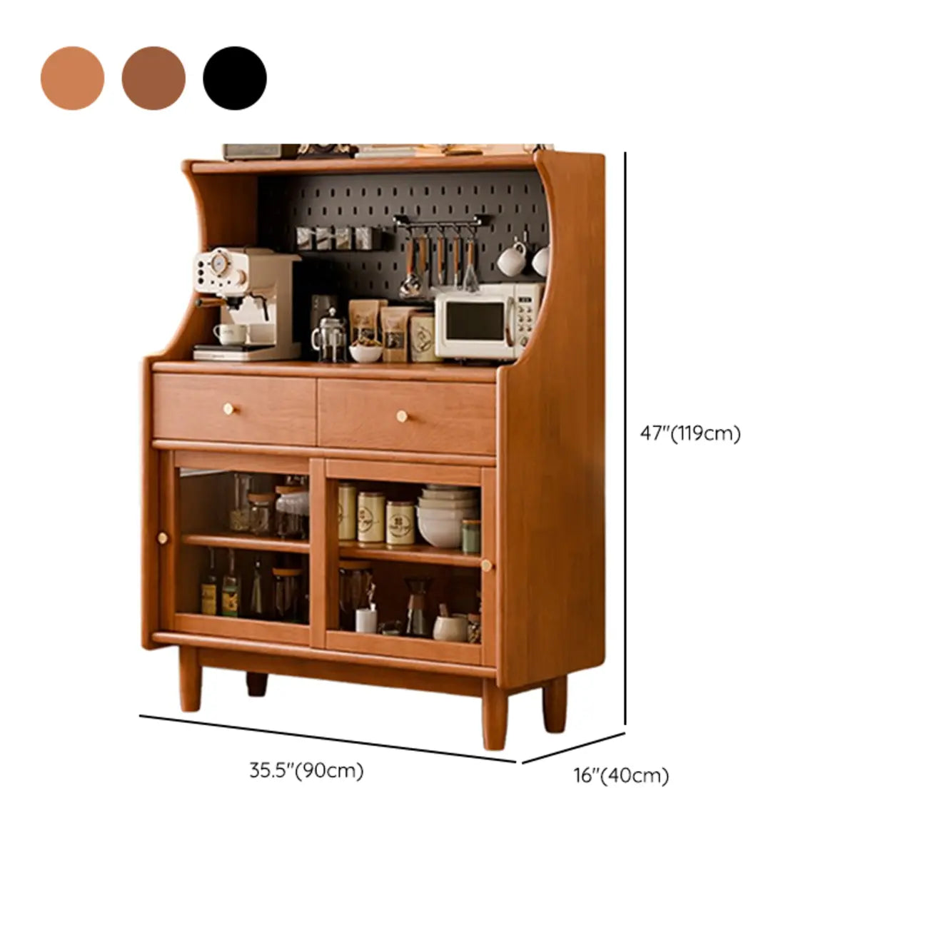 Buffet de rangement ouvert à 2 tiroirs en bois de cerisier avec éclairage
