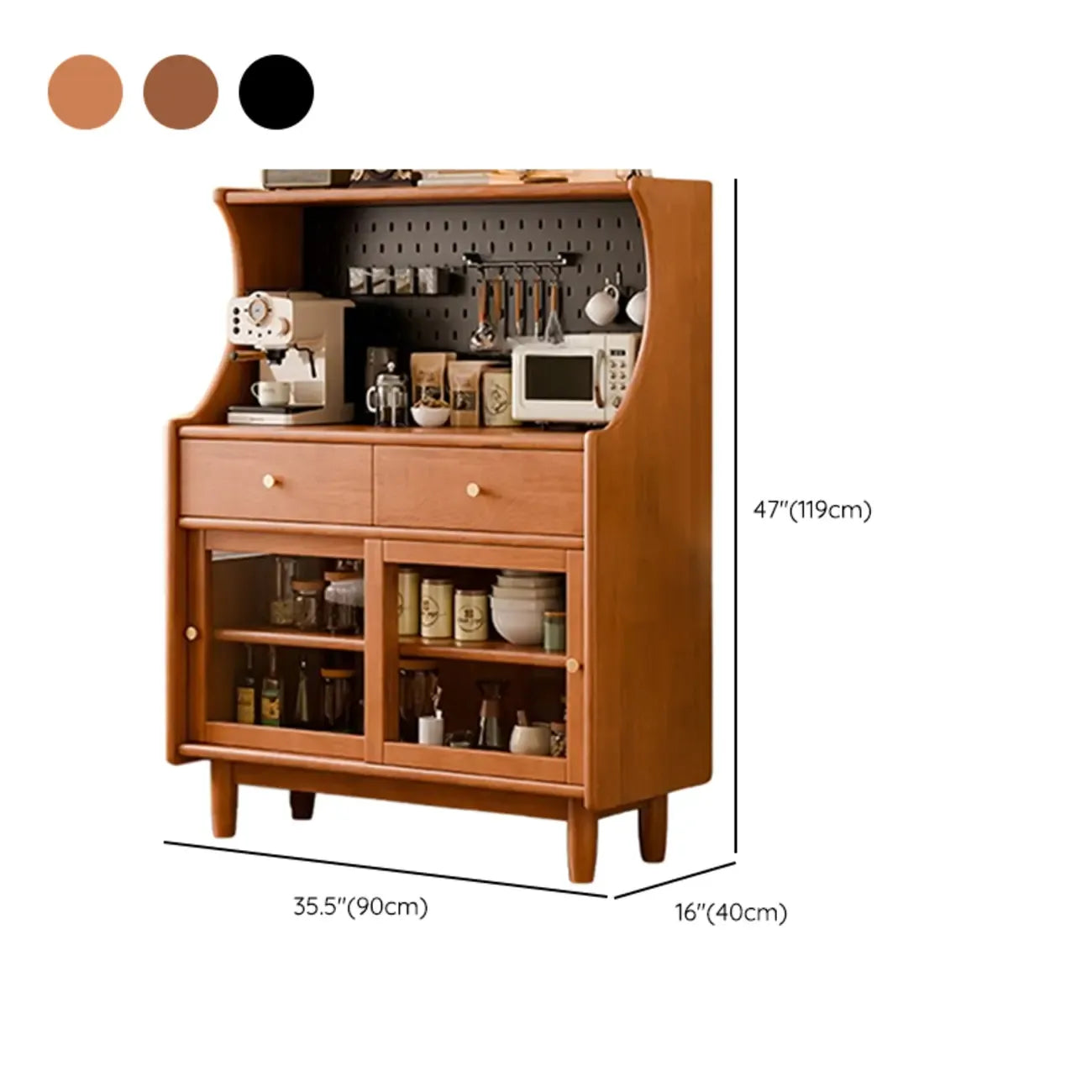 Buffet de rangement ouvert à 2 tiroirs en bois de cerisier avec éclairage
