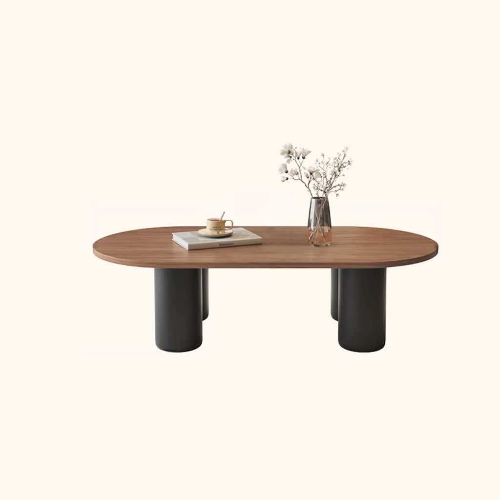 Table basse ovale simple à 4 pieds en bois et pierre pour salon