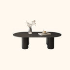 Table basse ovale simple à 4 pieds en bois et pierre pour salon