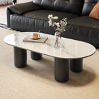 Table basse ovale simple à 4 pieds en bois et pierre pour salon