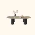 Table basse ovale simple à 4 pieds en bois et pierre pour salon