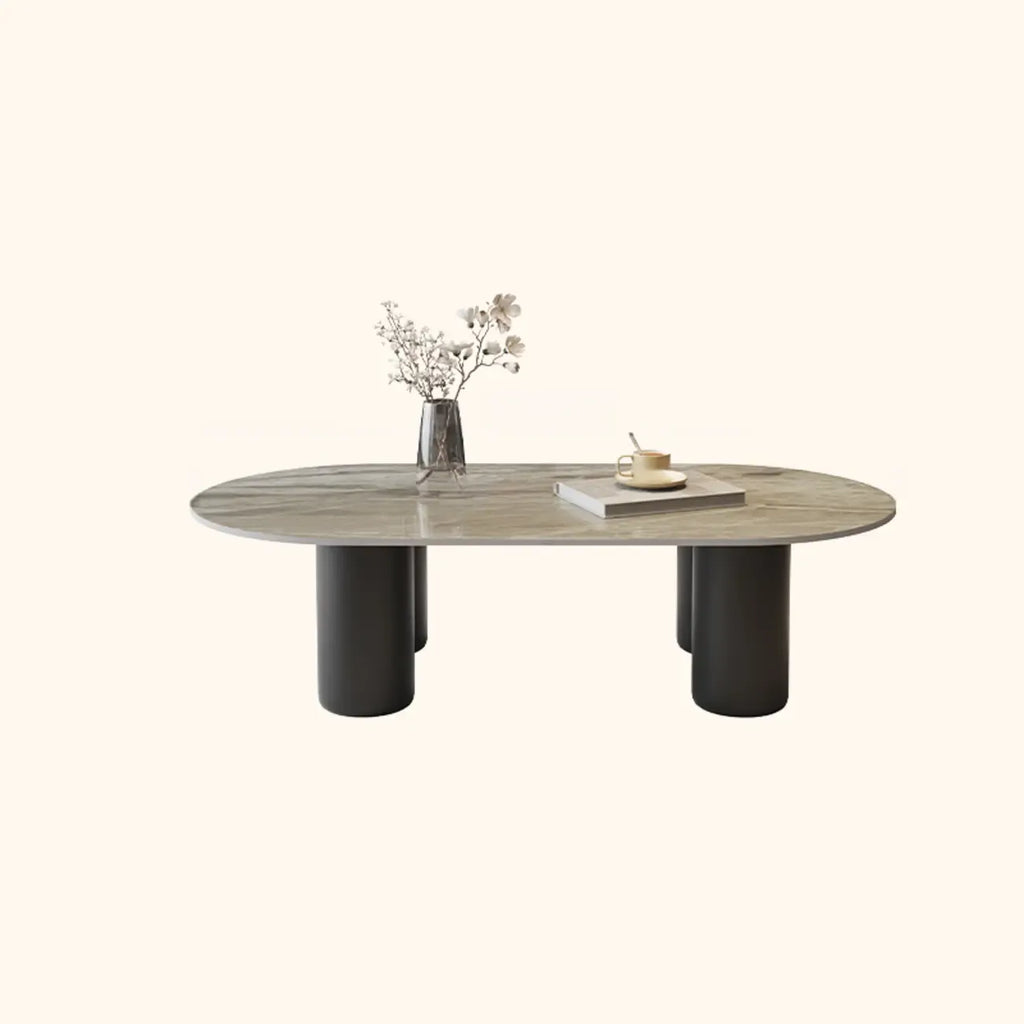 Table basse ovale simple à 4 pieds en bois et pierre pour salon