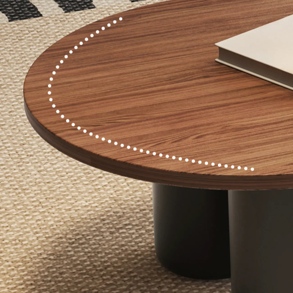 Table basse ovale simple à 4 pieds en bois et pierre pour salon