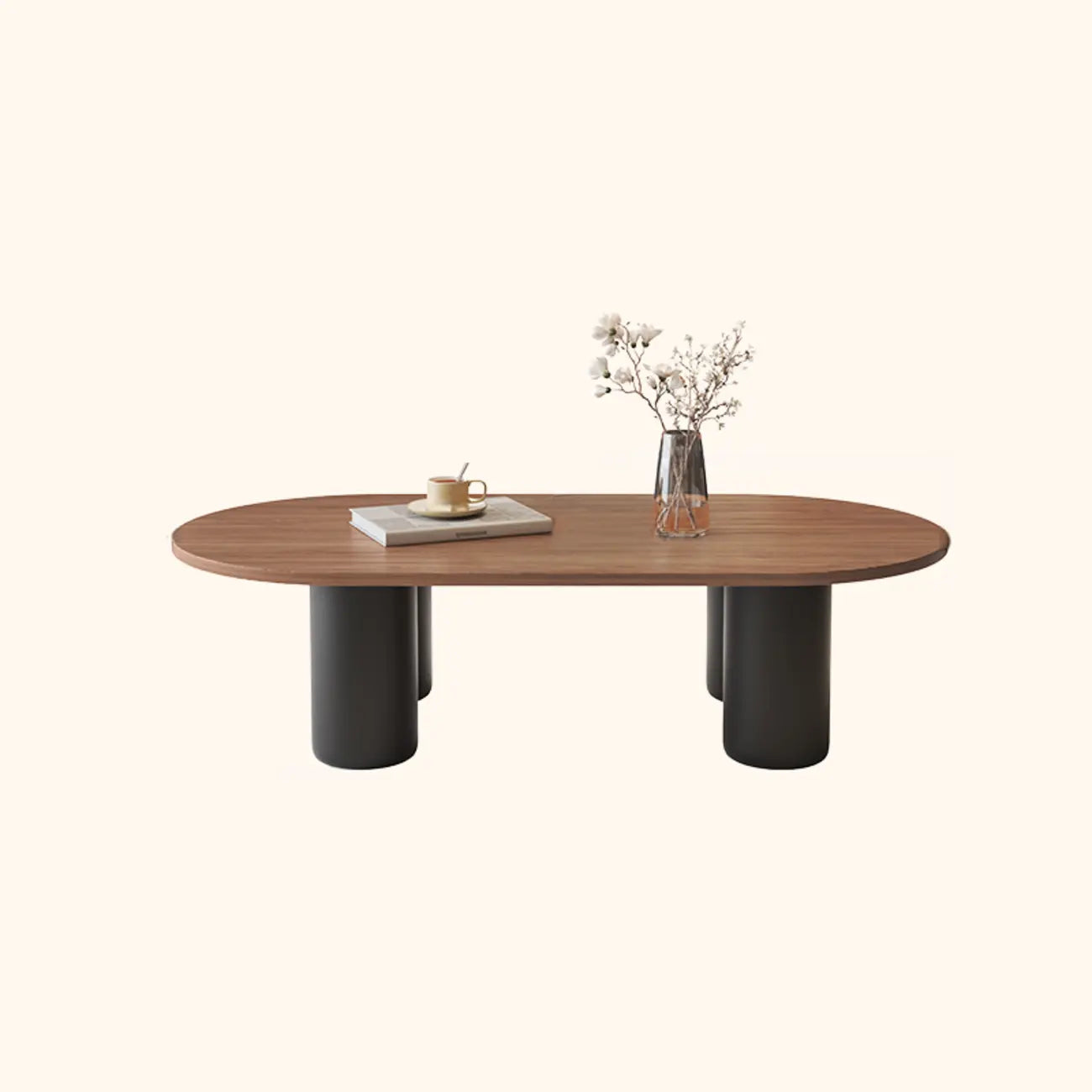 Table basse ovale simple à 4 pieds en bois et pierre pour salon