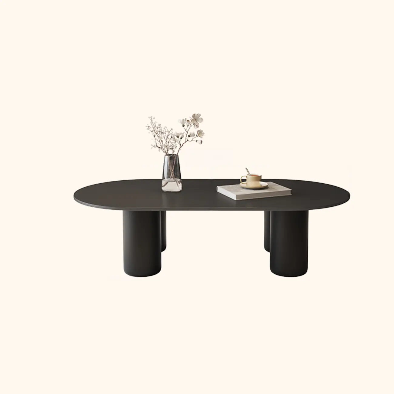 Table basse ovale simple à 4 pieds en bois et pierre pour salon