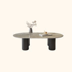 Table basse ovale simple à 4 pieds en bois et pierre pour salon