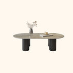 Table basse ovale simple à 4 pieds en bois et pierre pour salon
