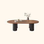 Table basse ovale simple à 4 pieds en bois et pierre pour salon