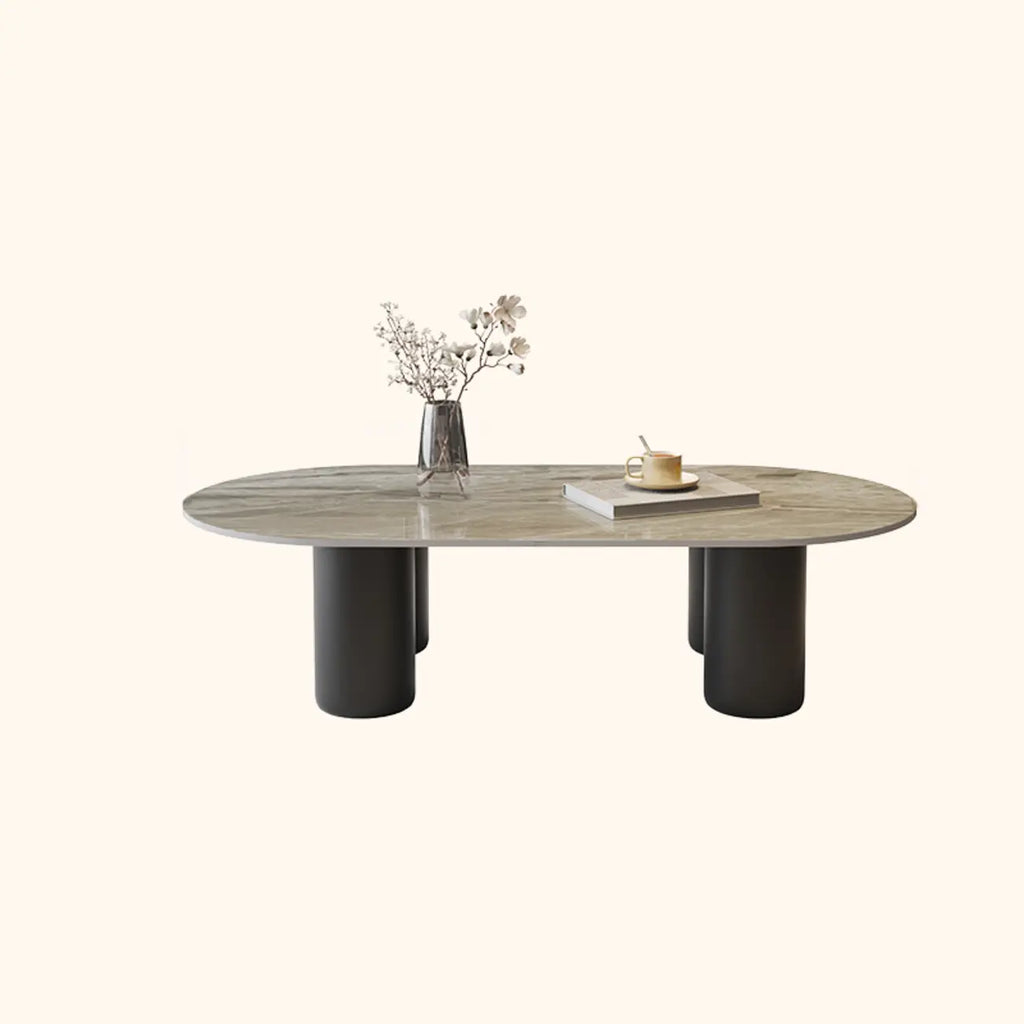 Table basse ovale simple à 4 pieds en bois et pierre pour salon