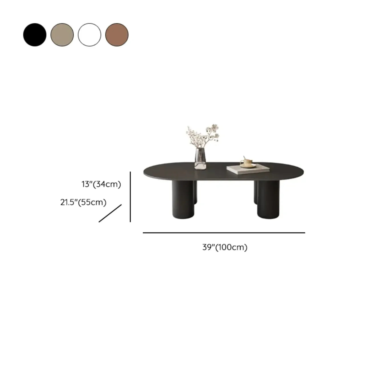 Table basse ovale simple à 4 pieds en bois et pierre pour salon