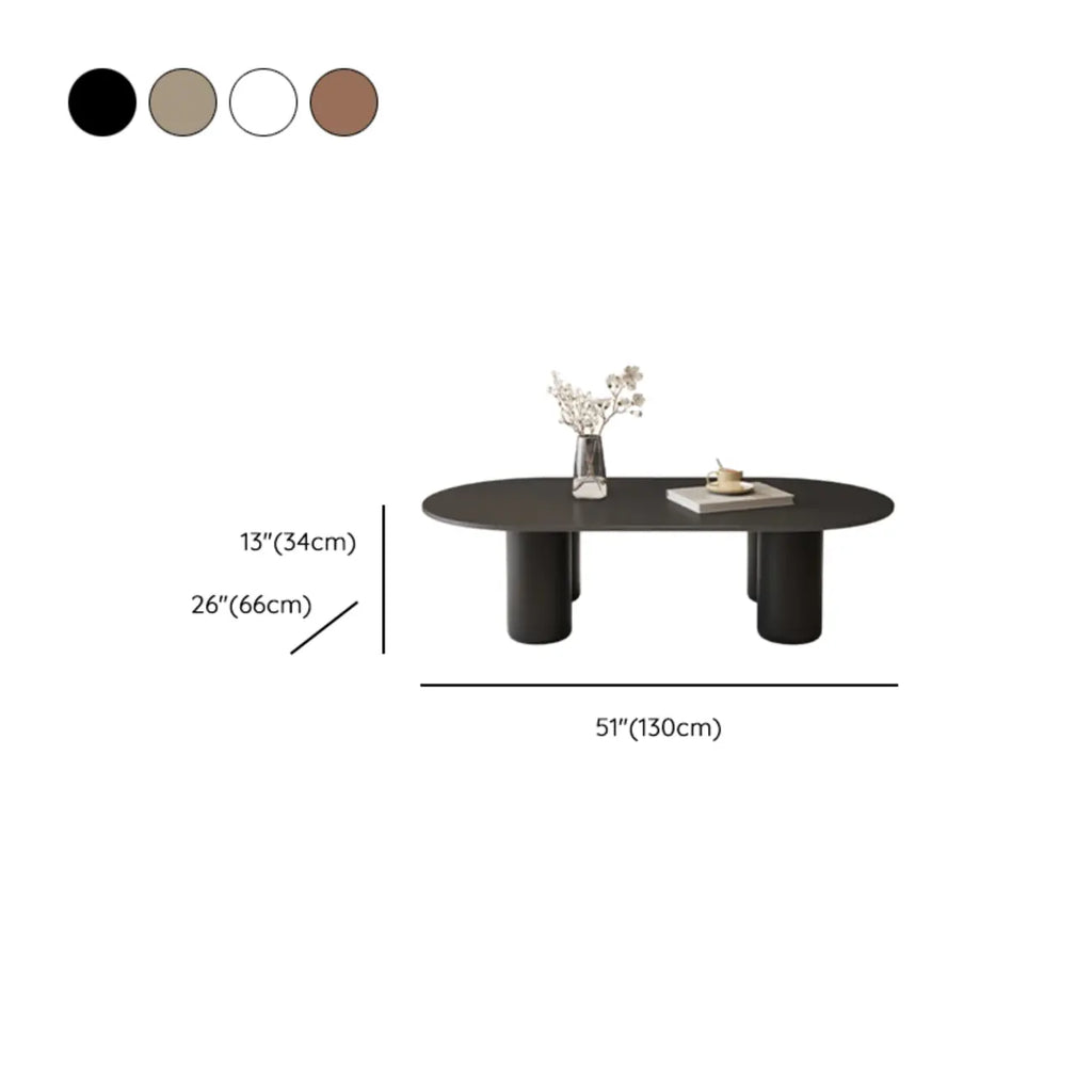 Table basse ovale simple à 4 pieds en bois et pierre pour salon
