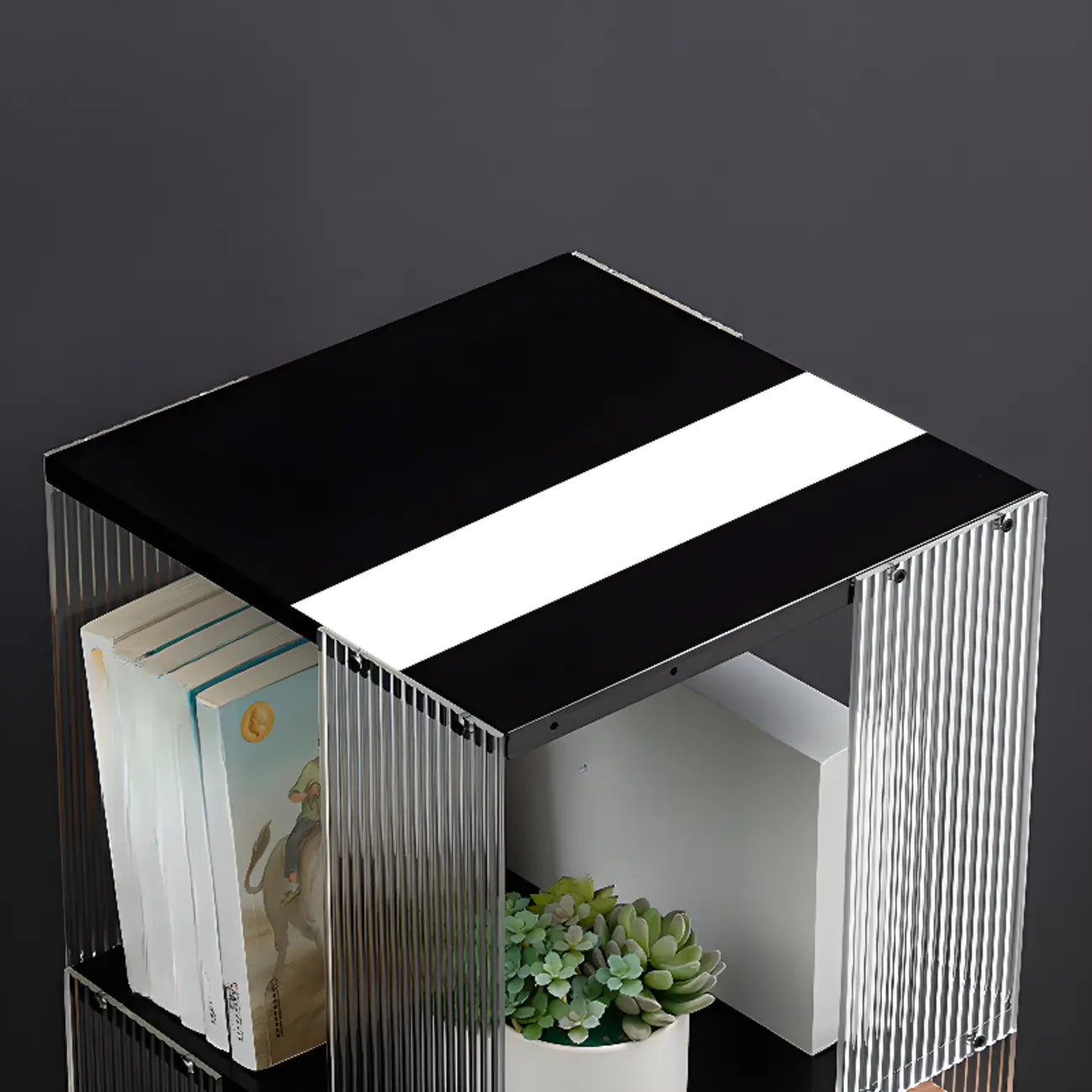 Bibliothèque minimaliste en acrylique et bambou à 5 étagères étroites
