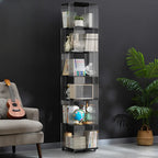 Bibliothèque minimaliste en acrylique et bambou à 5 étagères étroites