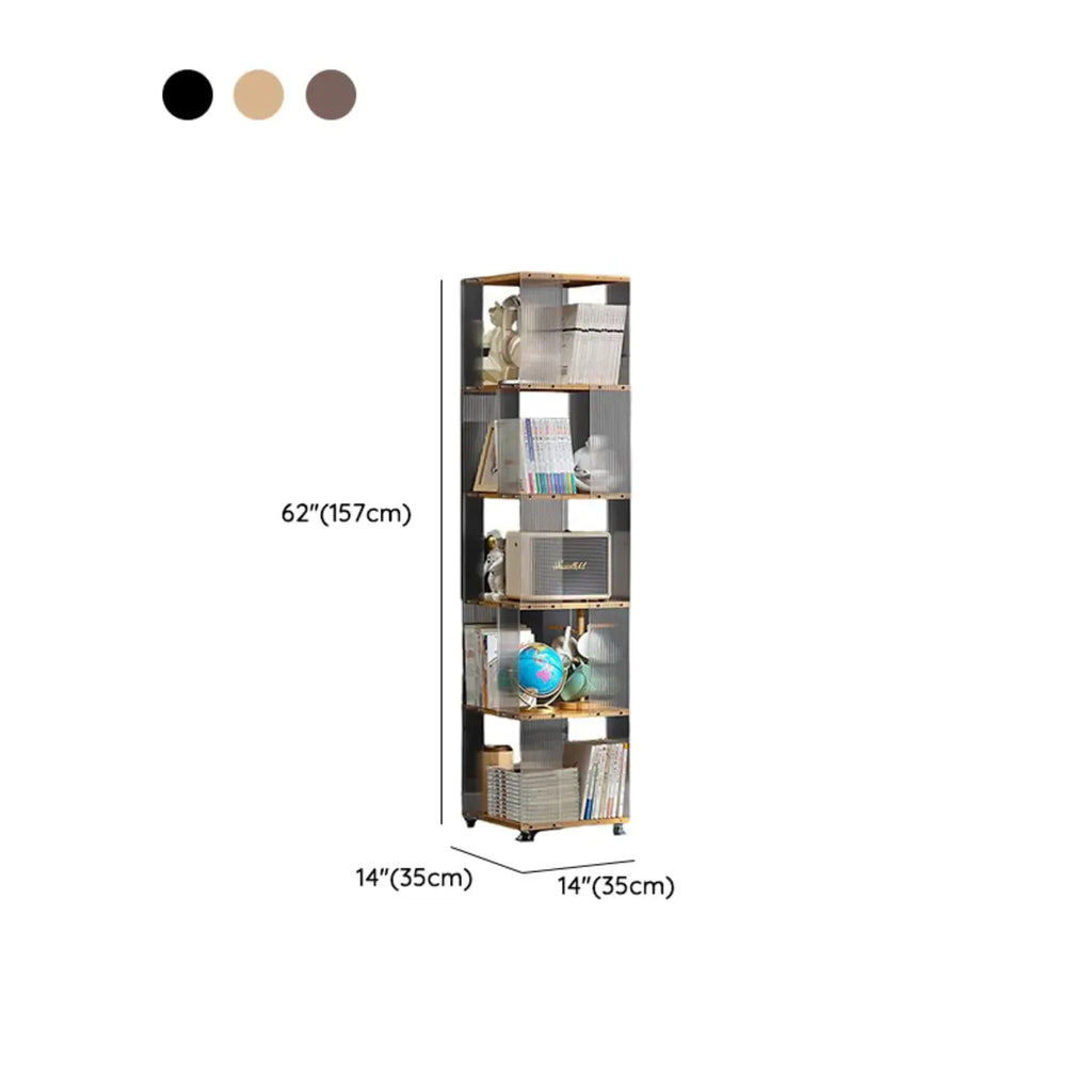 Bibliothèque minimaliste en acrylique et bambou à 5 étagères étroites