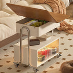 Table d'appoint moderne à roulettes avec plateau pliable et rangement dissimulé