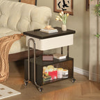 Table d'appoint moderne à roulettes avec plateau pliable et rangement dissimulé
