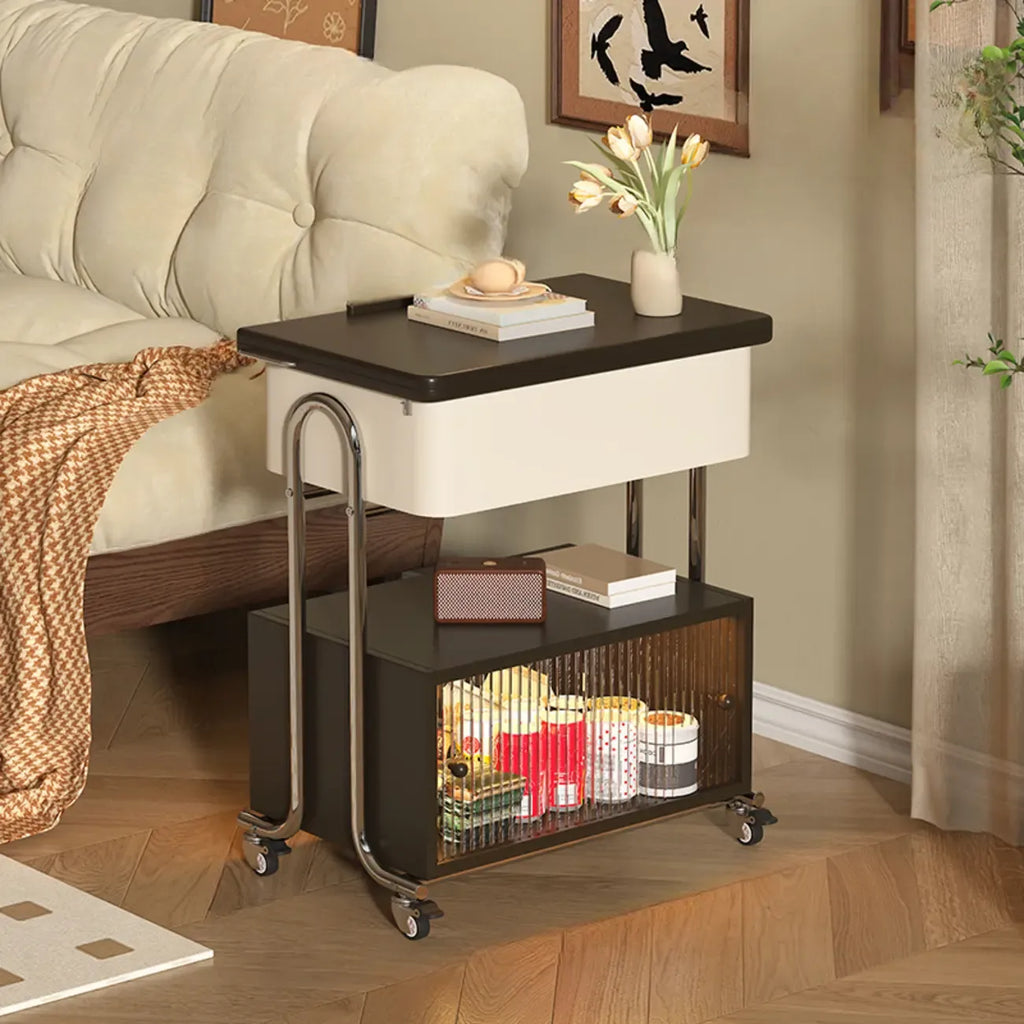 Table d'appoint moderne à roulettes avec plateau pliable et rangement dissimulé
