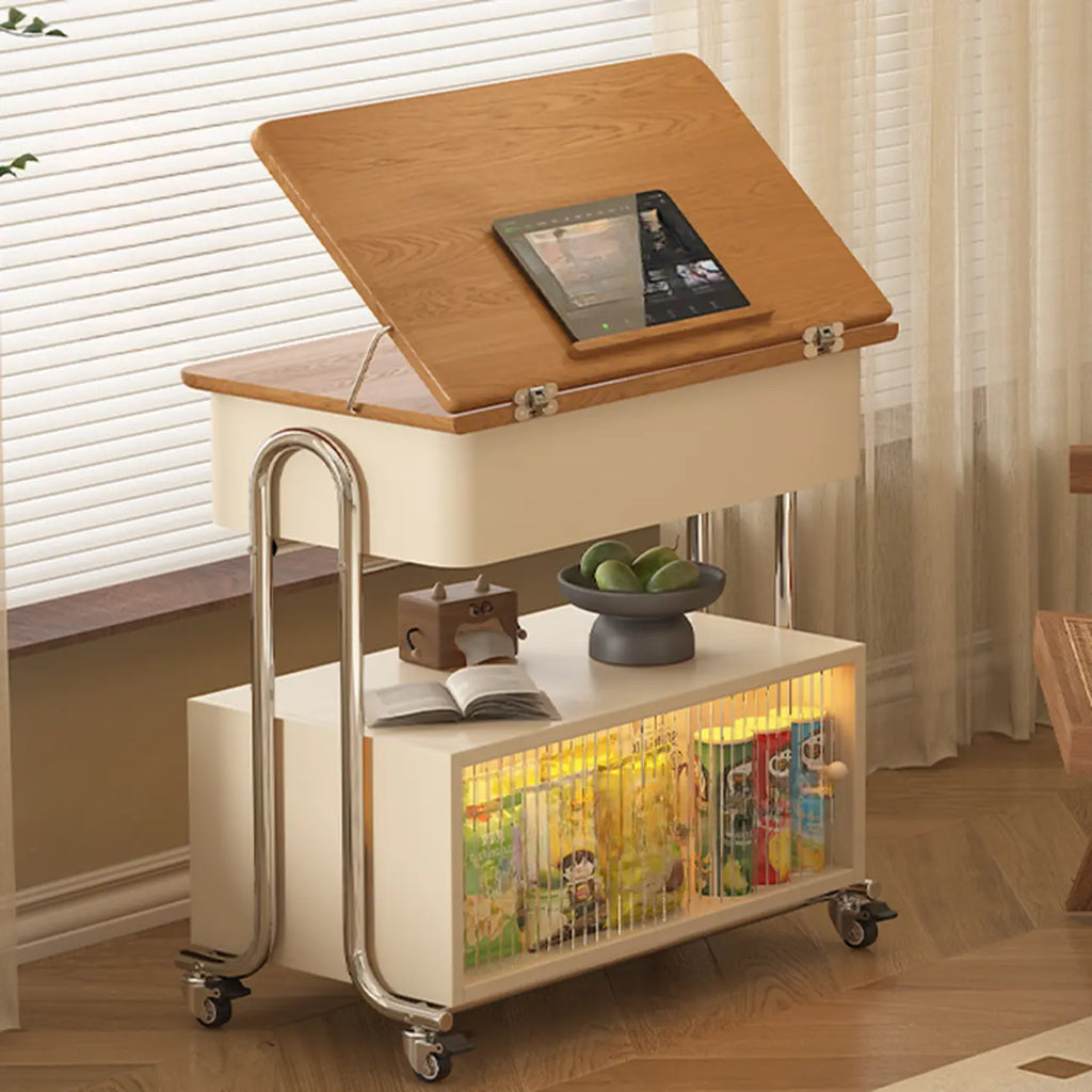 Table d'appoint moderne à roulettes avec plateau pliable et rangement dissimulé