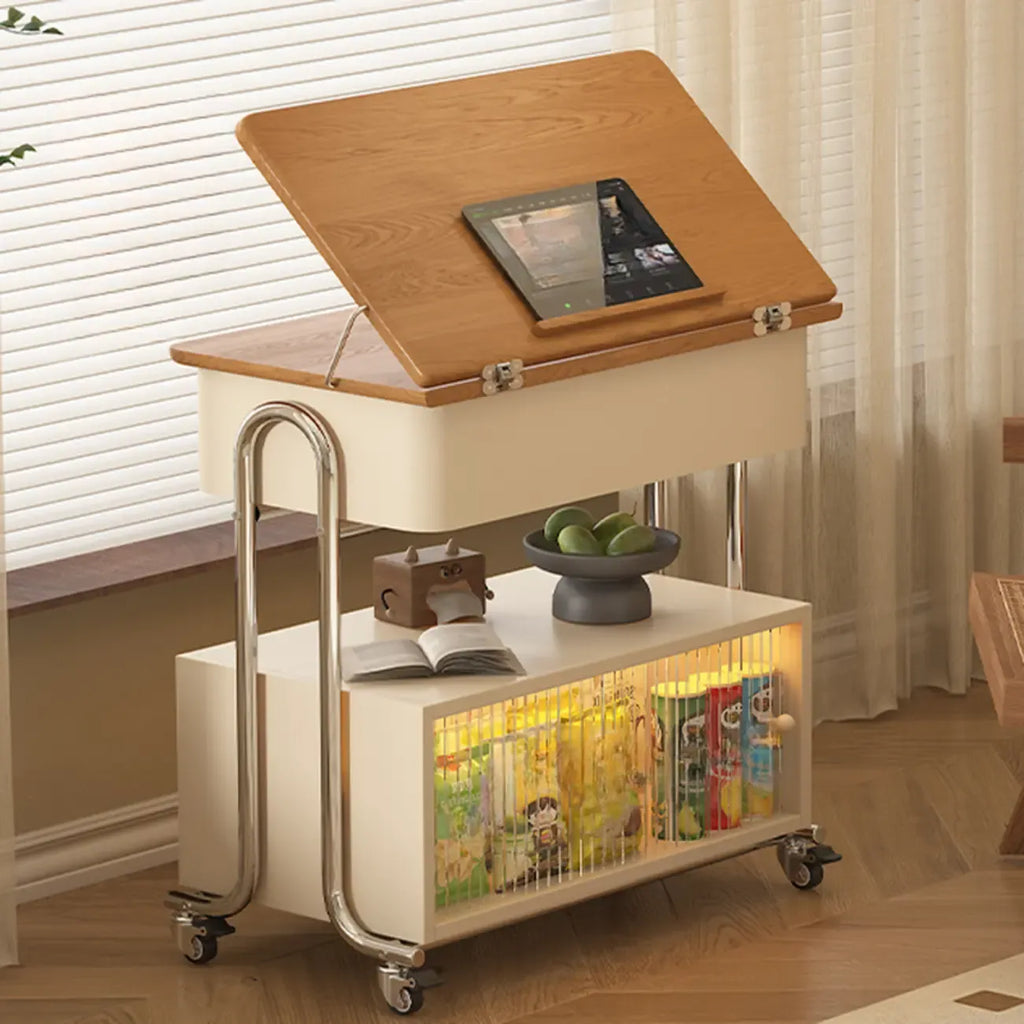 Table d'appoint moderne à roulettes avec plateau pliable et rangement dissimulé