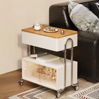 Table d'appoint moderne à roulettes avec plateau pliable et rangement dissimulé