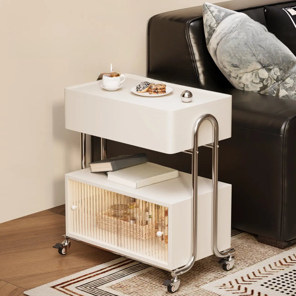Table d'appoint moderne à roulettes avec plateau pliable et rangement dissimulé