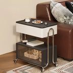 Table d'appoint moderne à roulettes avec plateau pliable et rangement dissimulé