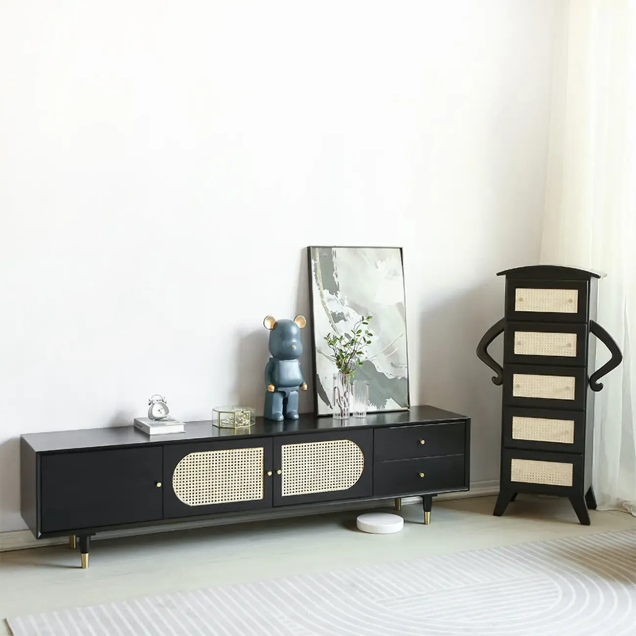 Commode minimaliste en bois et encre, meuble TV
