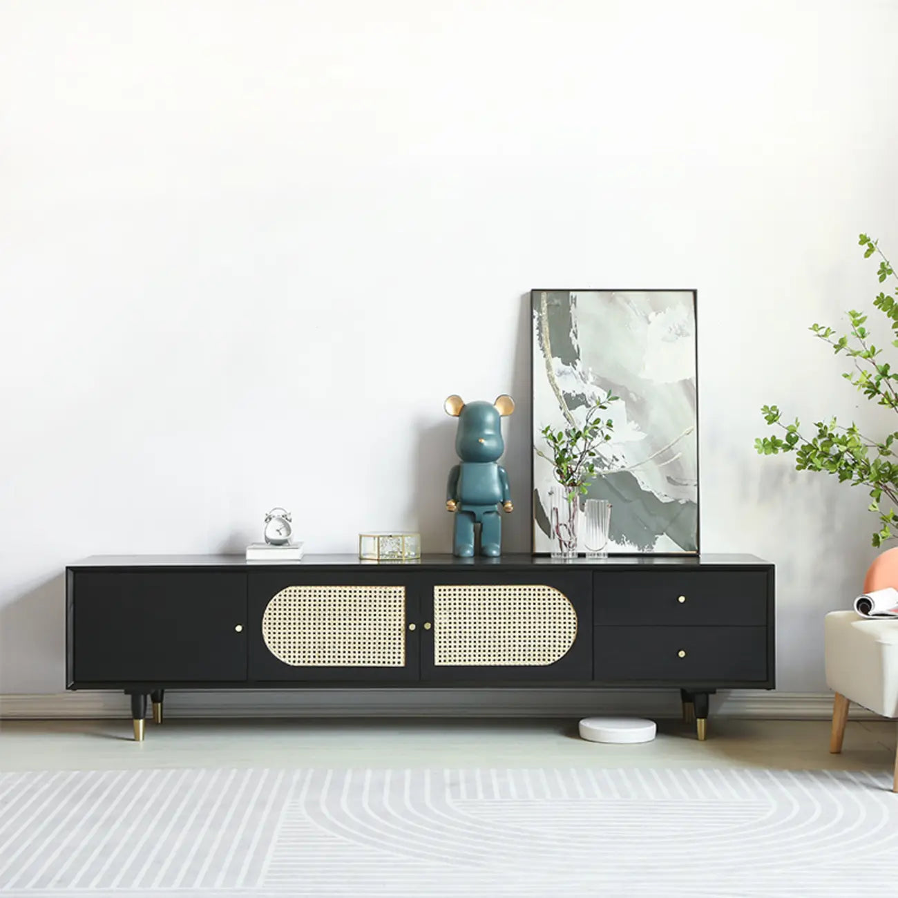 Commode minimaliste en bois et encre, meuble TV