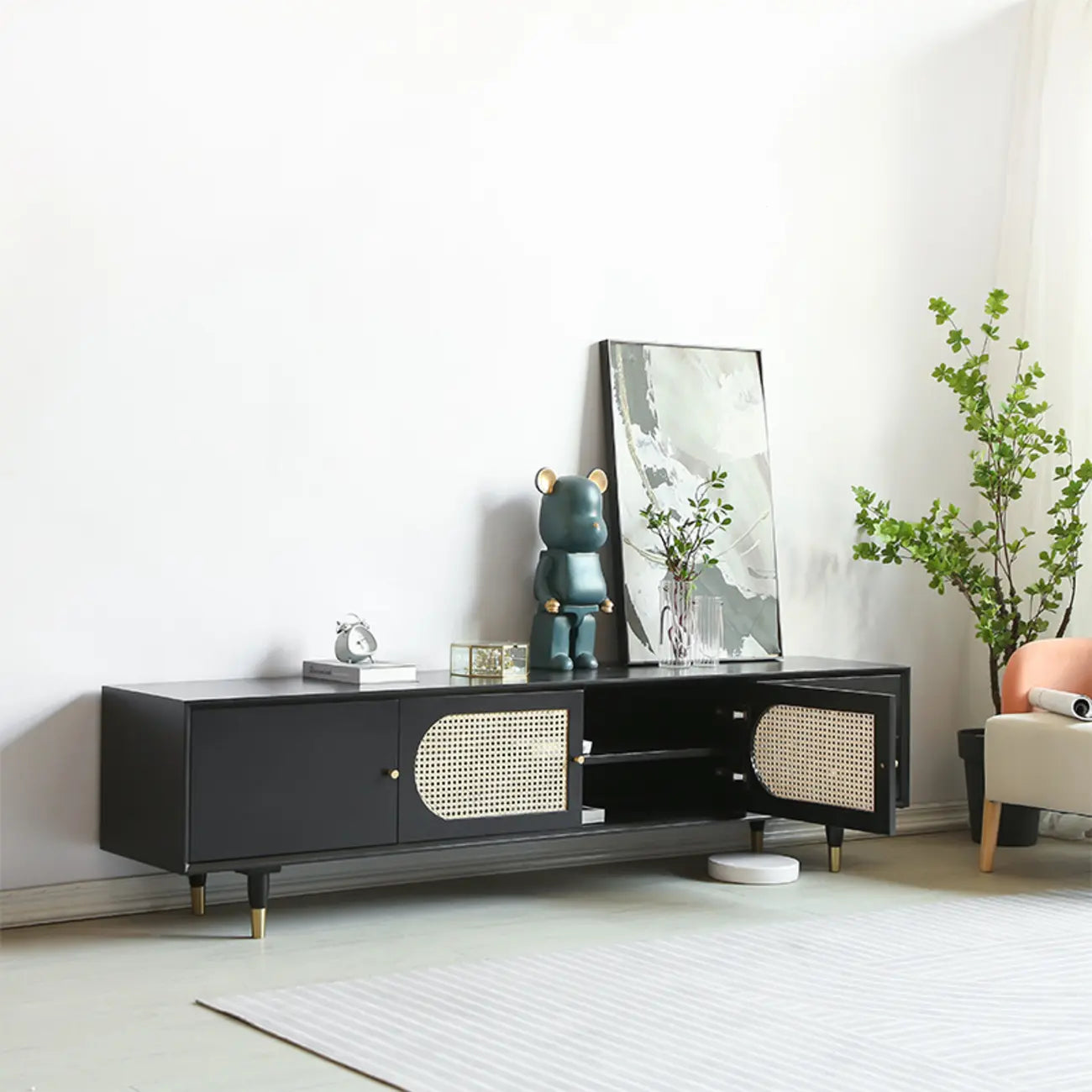 Commode minimaliste en bois et encre, meuble TV