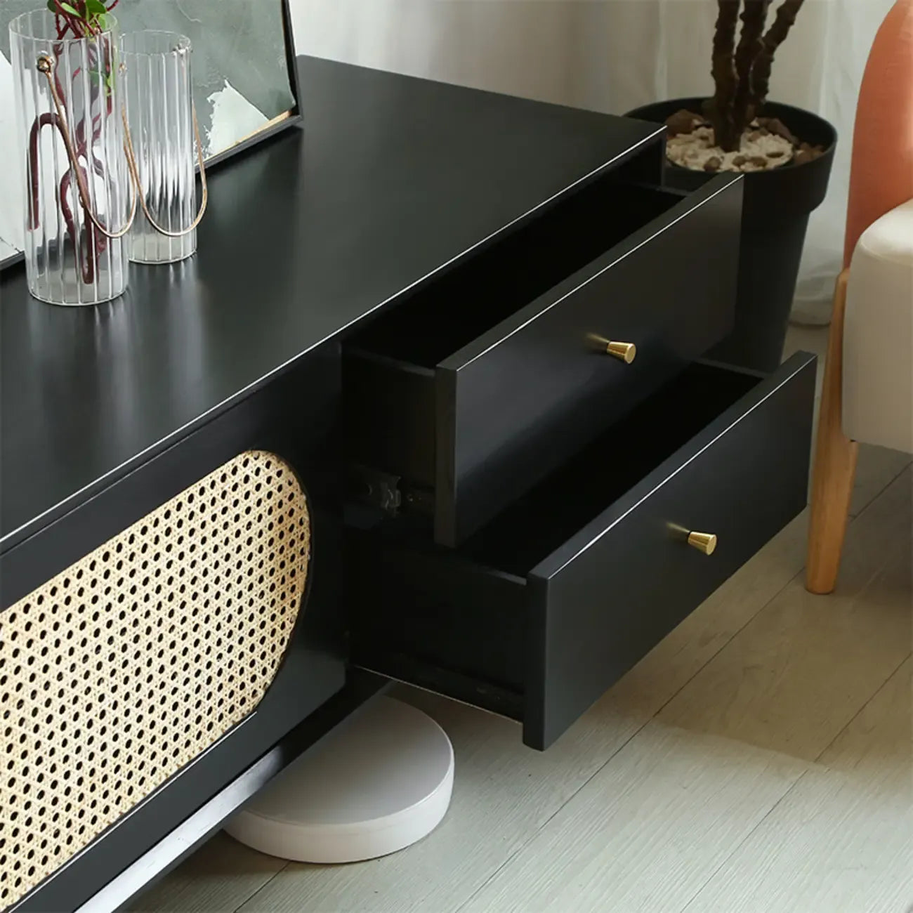Commode minimaliste en bois et encre, meuble TV