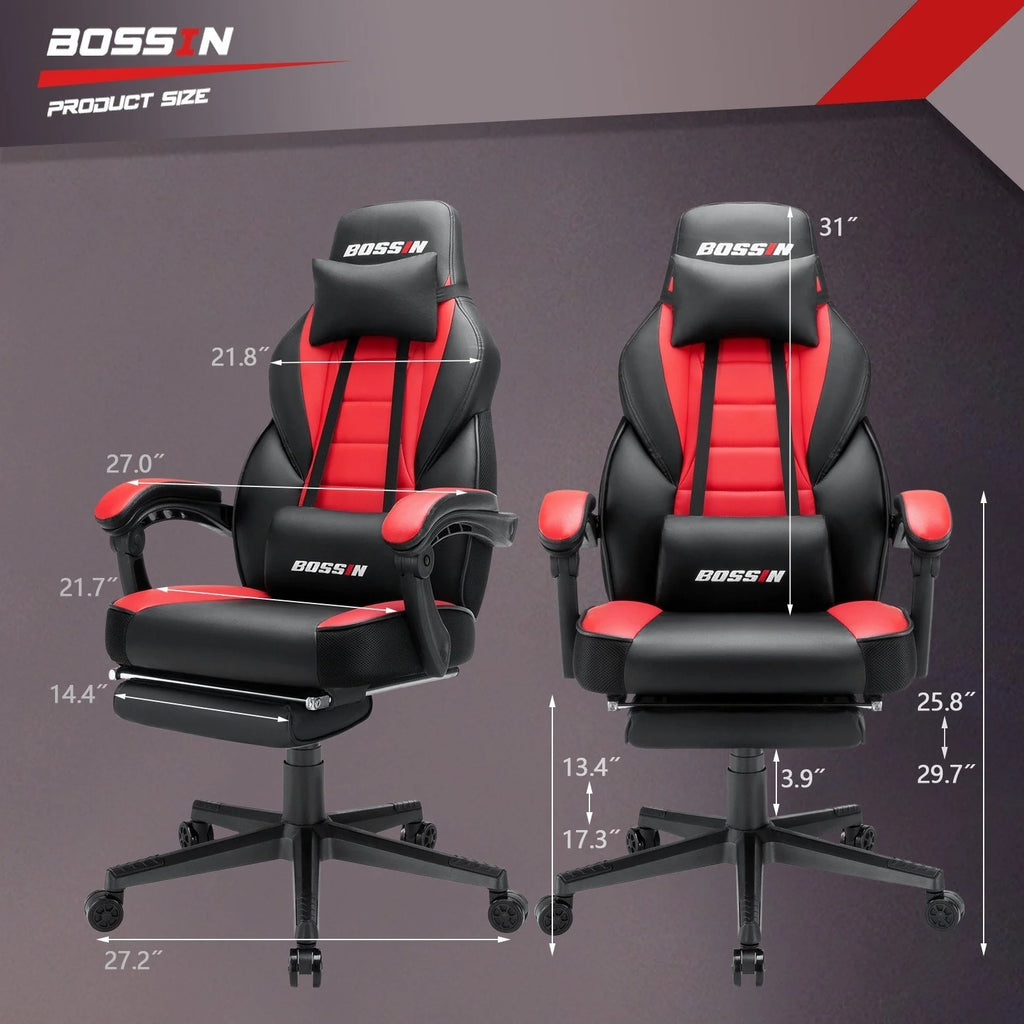 Chaise de jeu BOSSIN style racing, chaise de jeu grande taille supportant jusqu'à 136 kg (300 lbs), dossier haut, chaise d'ordinateur