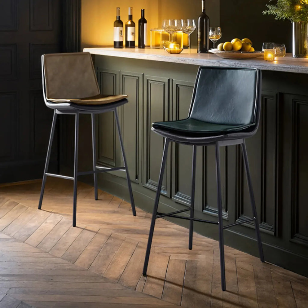 Tabouret de bar moderne en cuir, hauteur comptoir, avec dossier