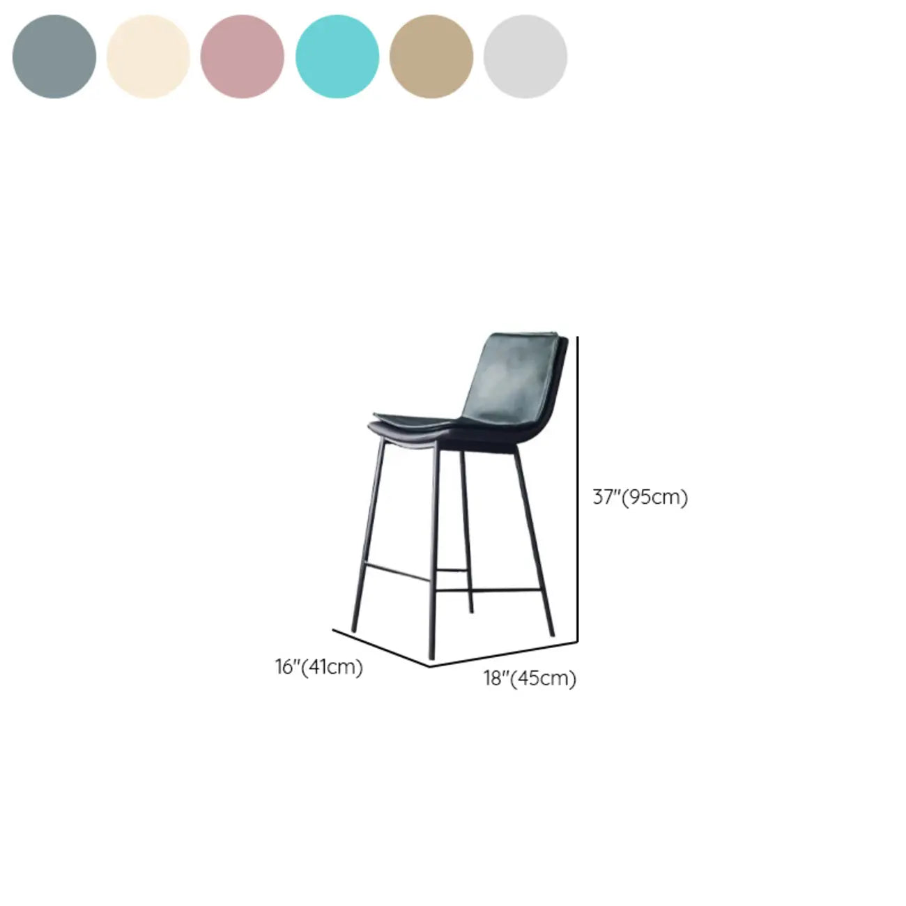 Tabouret de bar moderne en cuir, hauteur comptoir, avec dossier