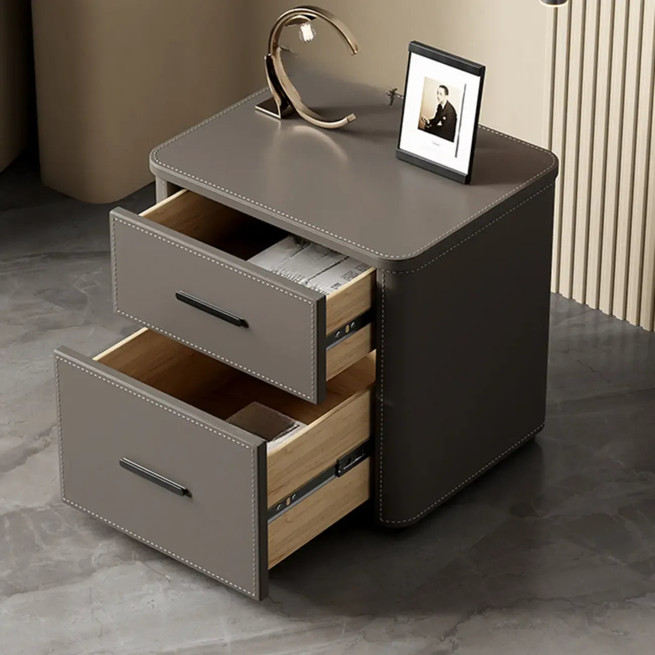Table de chevet moderne avec plateau en pin et 2 tiroirs