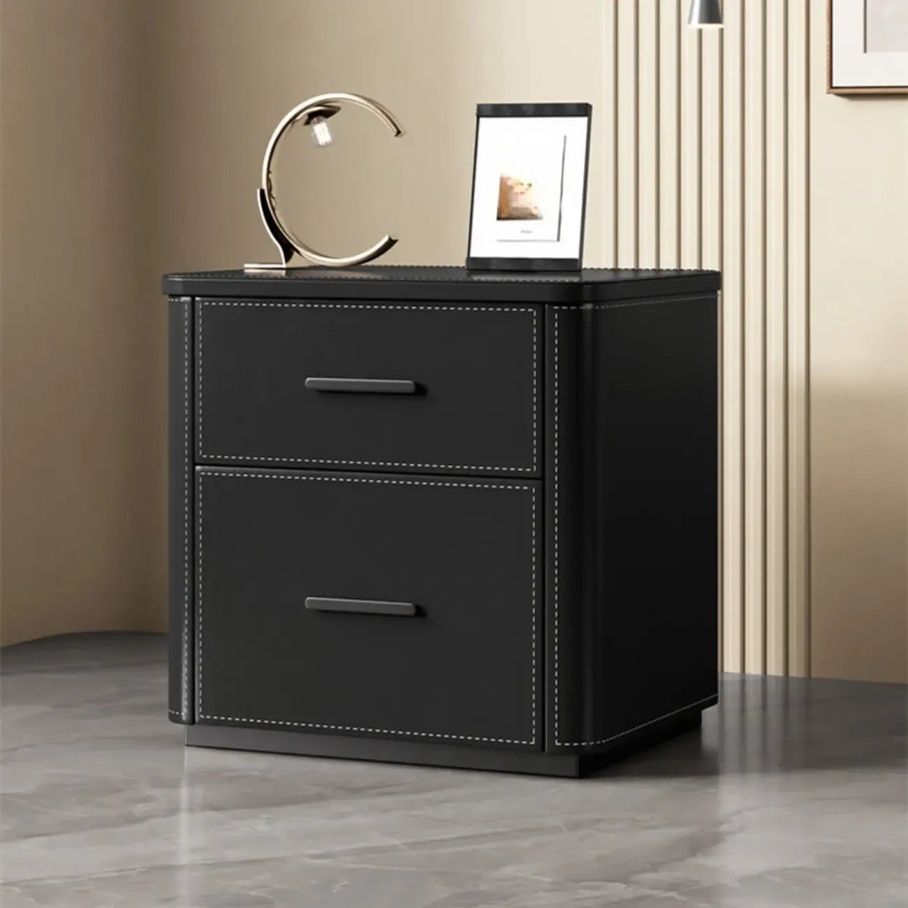 Table de chevet moderne avec plateau en pin et 2 tiroirs